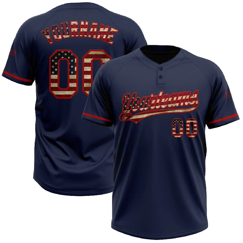 Custom Softball Jerseys for Charity Events-Custom Navy Vintage USA Flag-Red Two-Button Unisex Softball Jersey