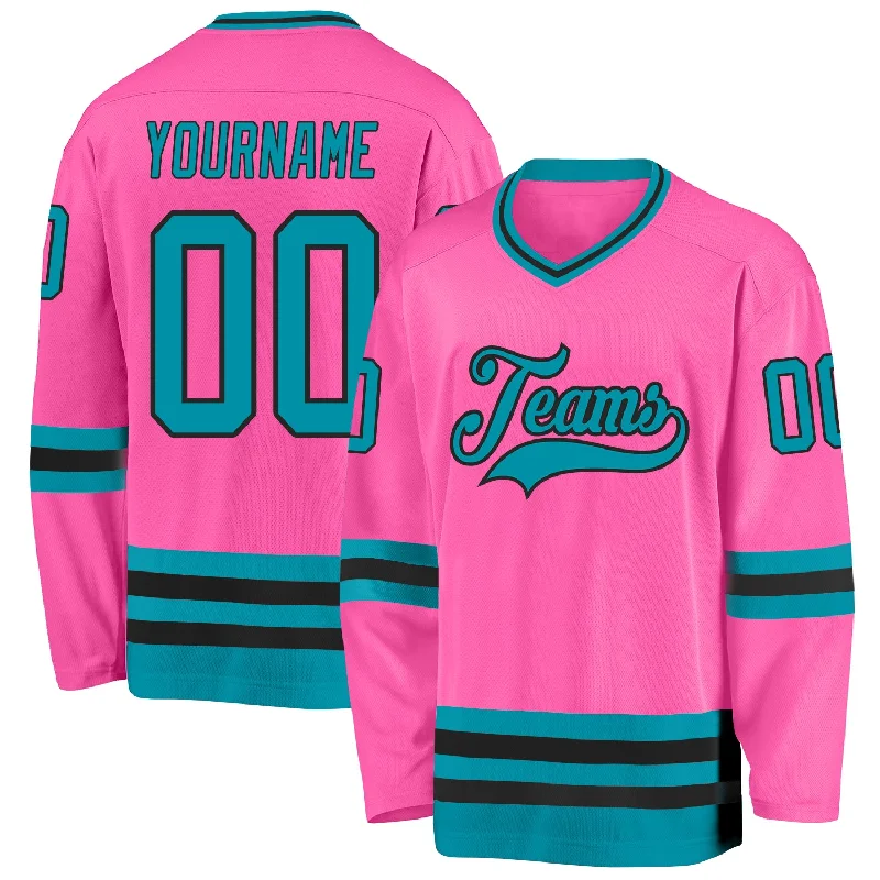 Comfortable Hockey Jerseys for Long-Term Wear-Custom Pink Teal-Black Hockey Jersey