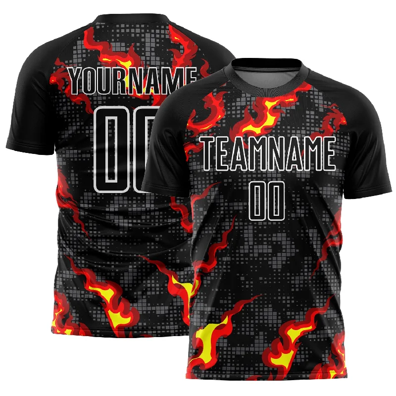 Soccer Jerseys with Custom Colors for Team Branding-Custom Black Gray Red-Gold Flame Sublimation Soccer Uniform Jersey