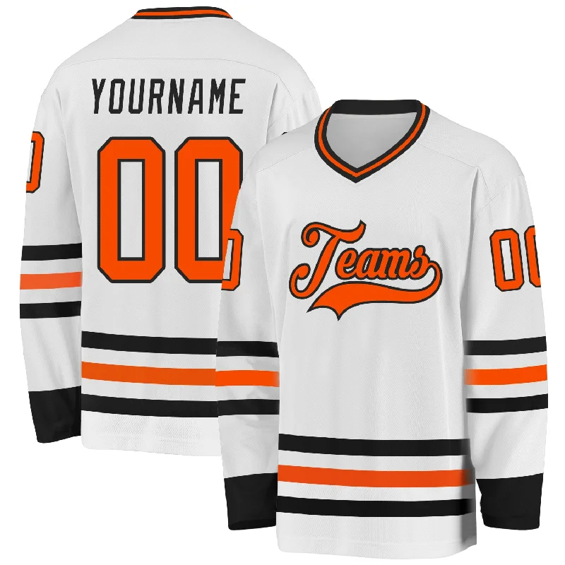 High-Durability Hockey Jerseys for Tough Play-Custom White Orange-Black Hockey Jersey