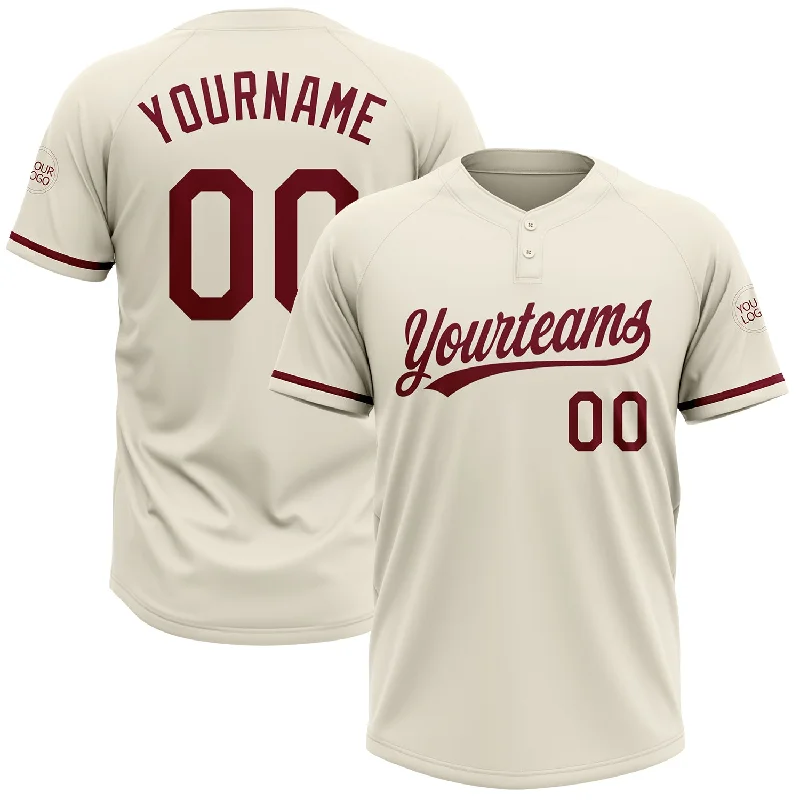 Softball Jerseys with Moisture-Wicking Technology for Hot Days-Custom Cream Crimson Two-Button Unisex Softball Jersey