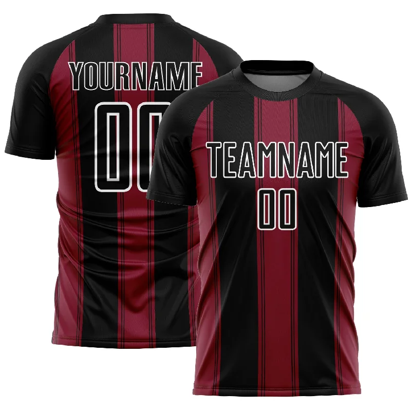 Soccer Jerseys with Durable Fabric for High-Performance Play-Custom Black Crimson-White Line Sublimation Soccer Uniform Jersey