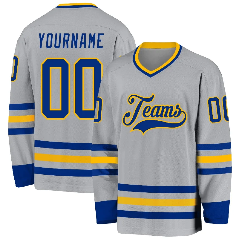 Ice Hockey Jerseys with Protective Padding-Custom Gray Royal-Gold Hockey Jersey