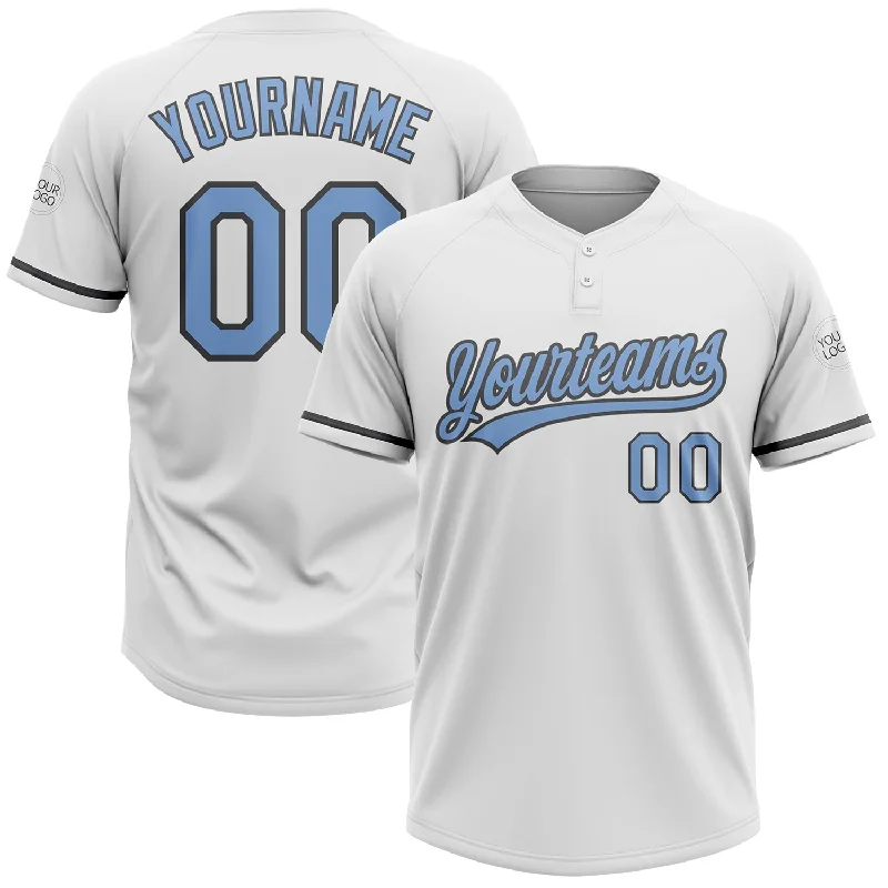 Custom Softball Jerseys with Player Number-Custom White Light Blue-Steel Gray Two-Button Unisex Softball Jersey