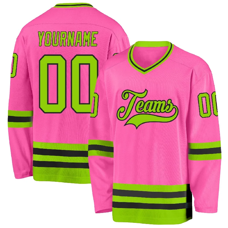 Sublimated Ice Hockey Jerseys for Bold Prints-Custom Pink Neon Green-Black Hockey Jersey