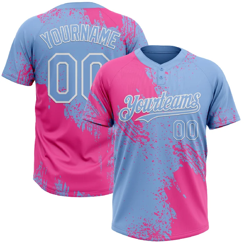 Softball Jerseys with Stylish Sleeves for Fashionable Look-Custom Pink Light Blue-White 3D Pattern Abstract Brush Stroke Two-Button Unisex Softball Jersey