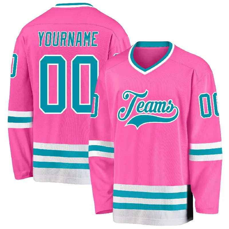 Customized Team Hockey Jerseys for Sponsorships-Custom Pink Teal-White Hockey Jersey