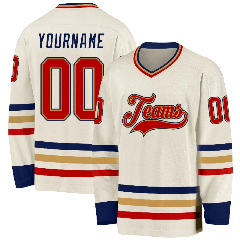 Performance Hockey Jerseys for Pro-Level Play-Custom Cream Red Old Gold-Navy Hockey Jersey