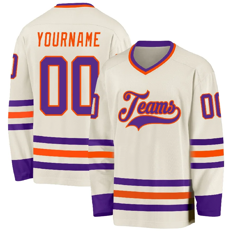 Professional Replica Hockey Jerseys for Collectors-Custom Cream Purple-Orange Hockey Jersey