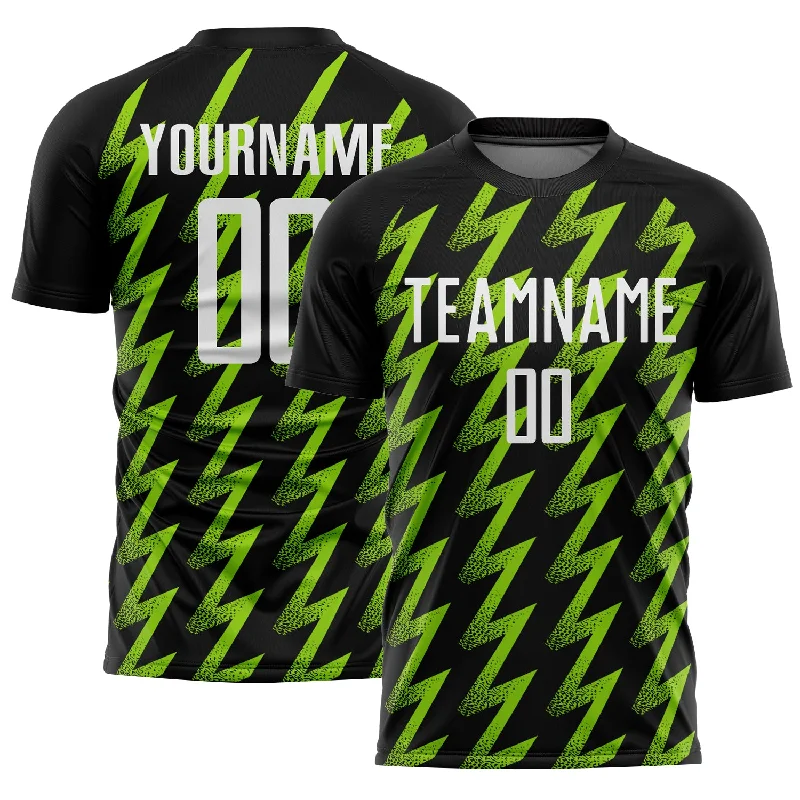 Soccer Jerseys with Vintage Style for Old-School Look-Custom Black White-Neon Green Zigzag Shape Sublimation Soccer Uniform Jersey