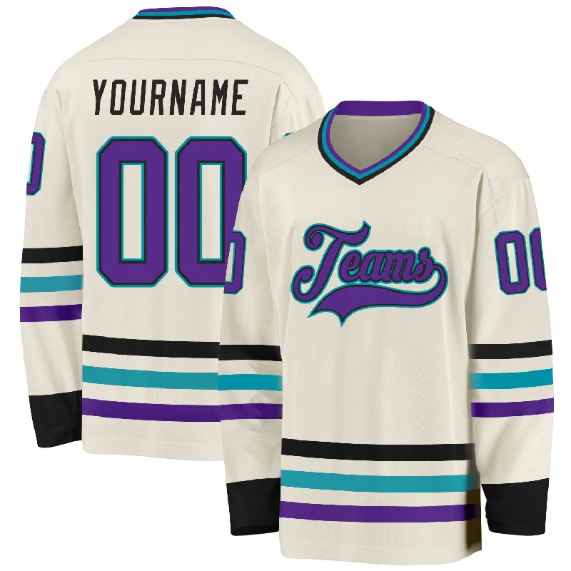 Hockey Jerseys for Collectors with Limited Editions-Custom Cream Purple Black-Teal Hockey Jersey