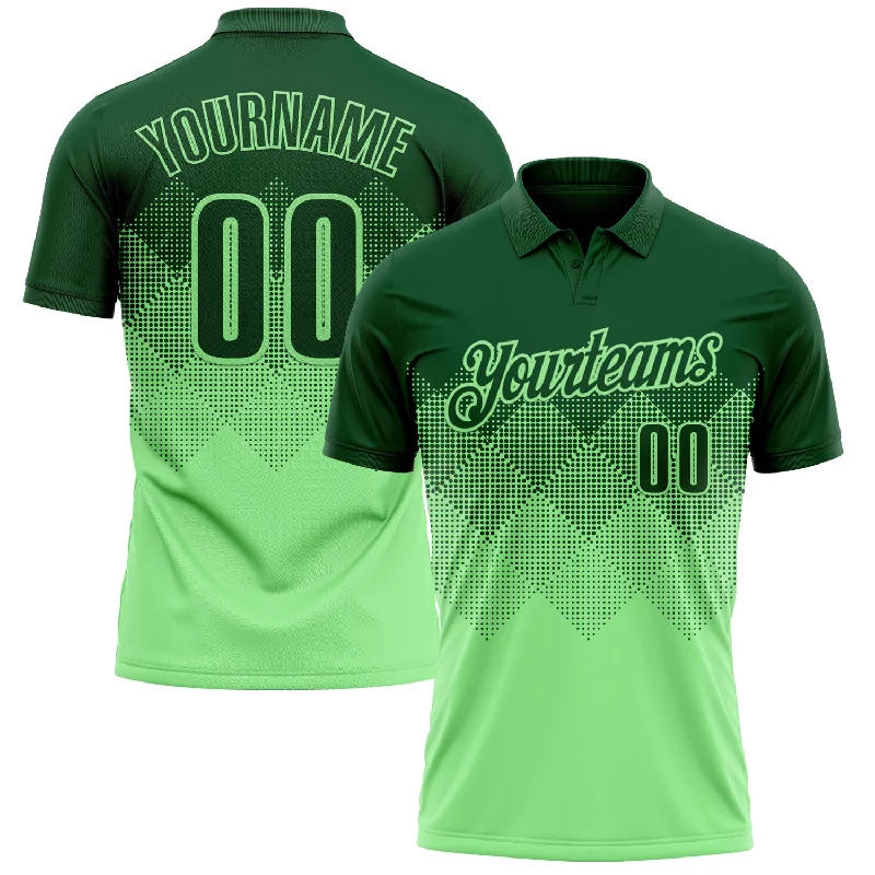 High-Performance Golf Polo Shirts for Advanced Play-Custom Green Pea Green 3D Pattern Design Gradient Square Shape Performance Polo Shirt