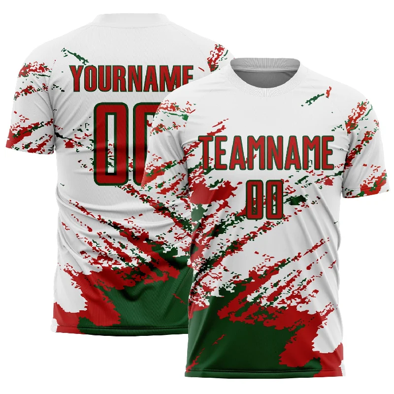 Soccer Jerseys with Unique Graphic Prints for Personal Style-Custom White Red-Green Abstract Fragment Art Splash Sublimation Soccer Uniform Jersey