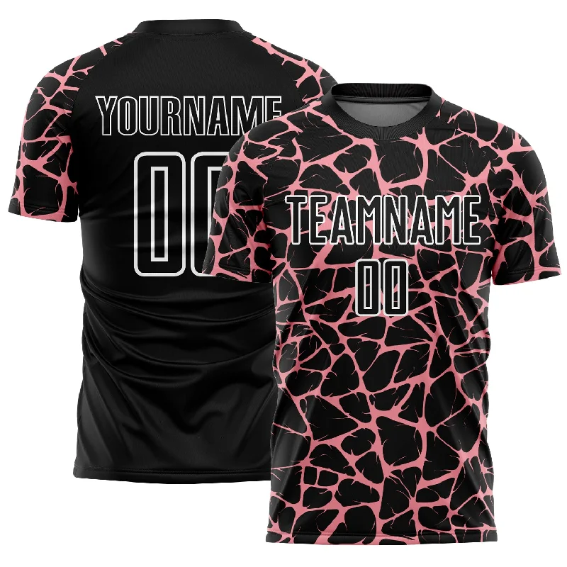 Soccer Jerseys with Extra Padding for Protection-Custom Black Medium Pink-White Abstract Network Splash Sublimation Soccer Uniform Jersey