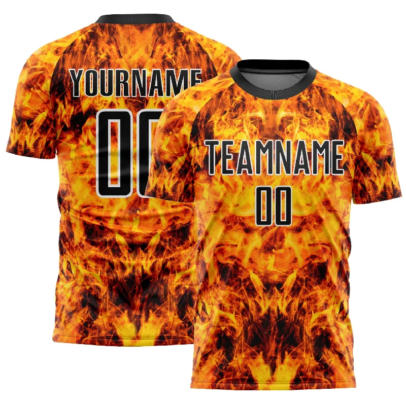 Soccer Jerseys with Customized Player Numbers for Personalization-Custom Yellow Black-White Flame Sublimation Soccer Uniform Jersey