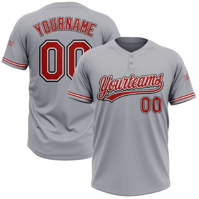 Personalized Softball Jerseys with Player Names-Custom Gray Red-Black Two-Button Unisex Softball Jersey