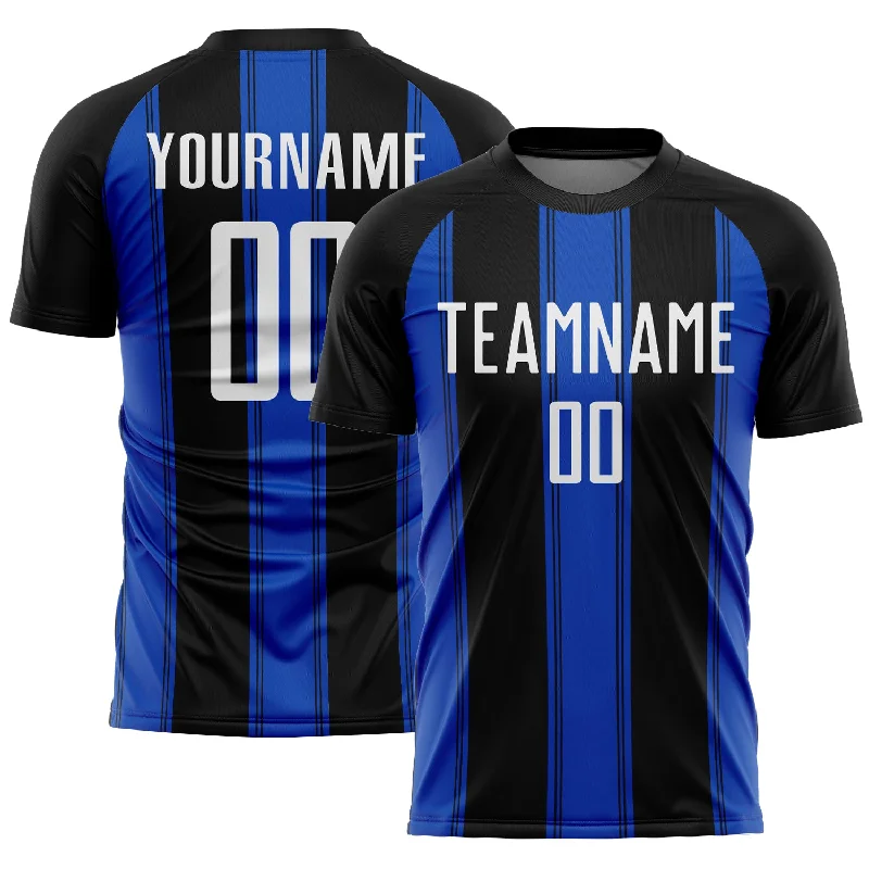 Soccer Jerseys with Modern Cut for Comfortable Fit-Custom Black White-Thunder Blue Line Sublimation Soccer Uniform Jersey