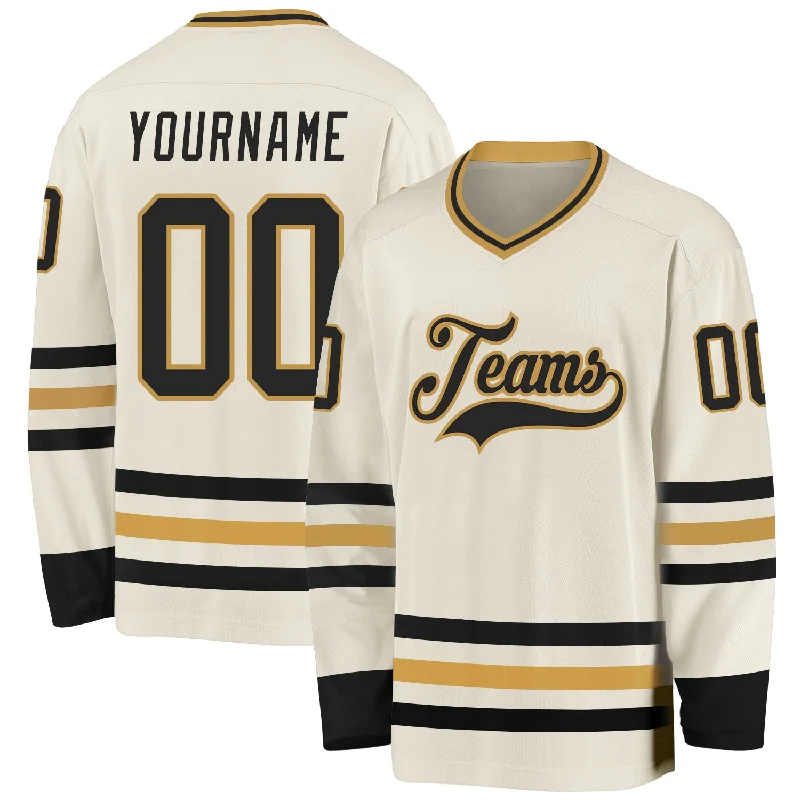 Stylish Hockey Jerseys for Casual Fan Wear-Custom Cream Black-Old Gold Hockey Jersey