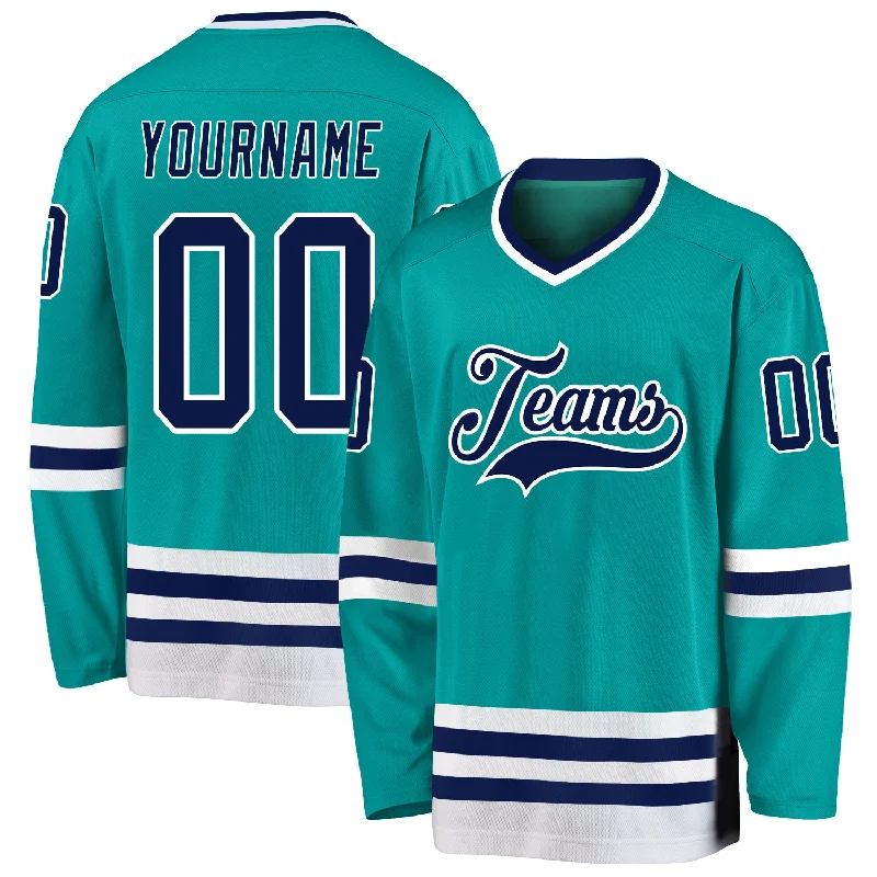 Official Team Hockey Jerseys for Fans-Custom Aqua Navy-White Hockey Jersey