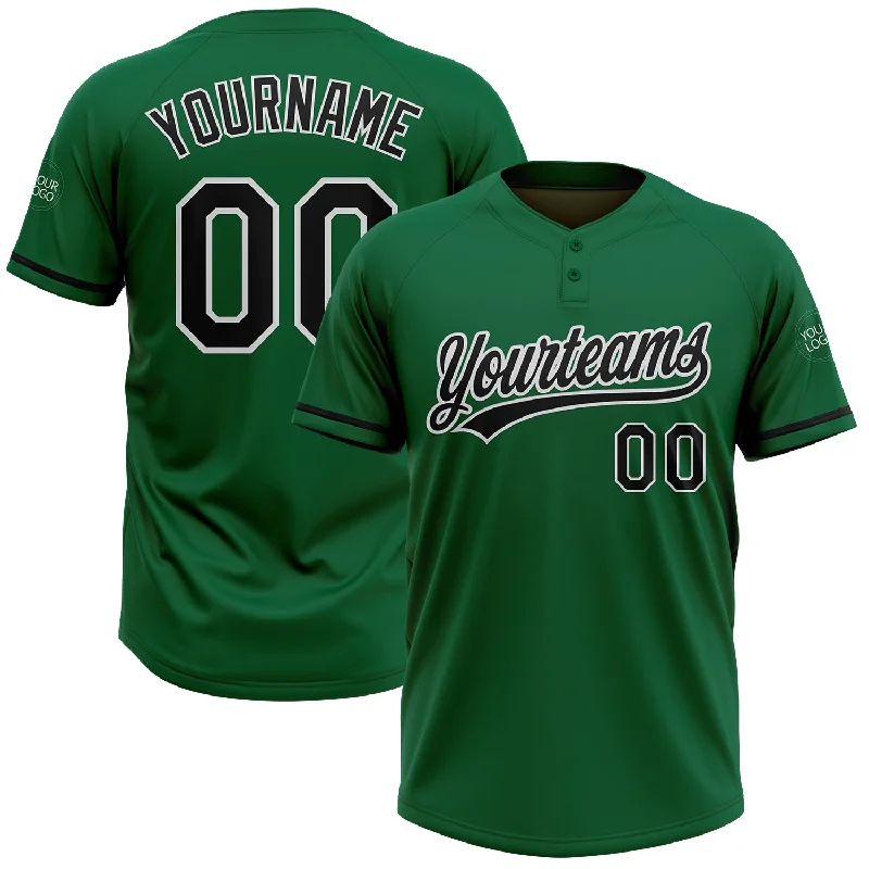 Stretchable Softball Jerseys for Active Movement-Custom Kelly Green Black-White Two-Button Unisex Softball Jersey