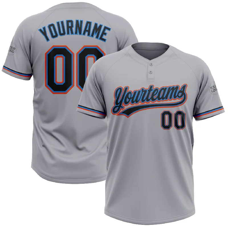 Full-Button Softball Jerseys for Classic Style-Custom Gray Black Electric Blue-Orange Two-Button Unisex Softball Jersey