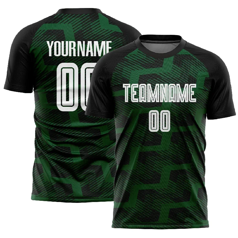 Soccer Jerseys with Padded Neck for Extra Comfort-Custom Black White-Green Line Sublimation Soccer Uniform Jersey