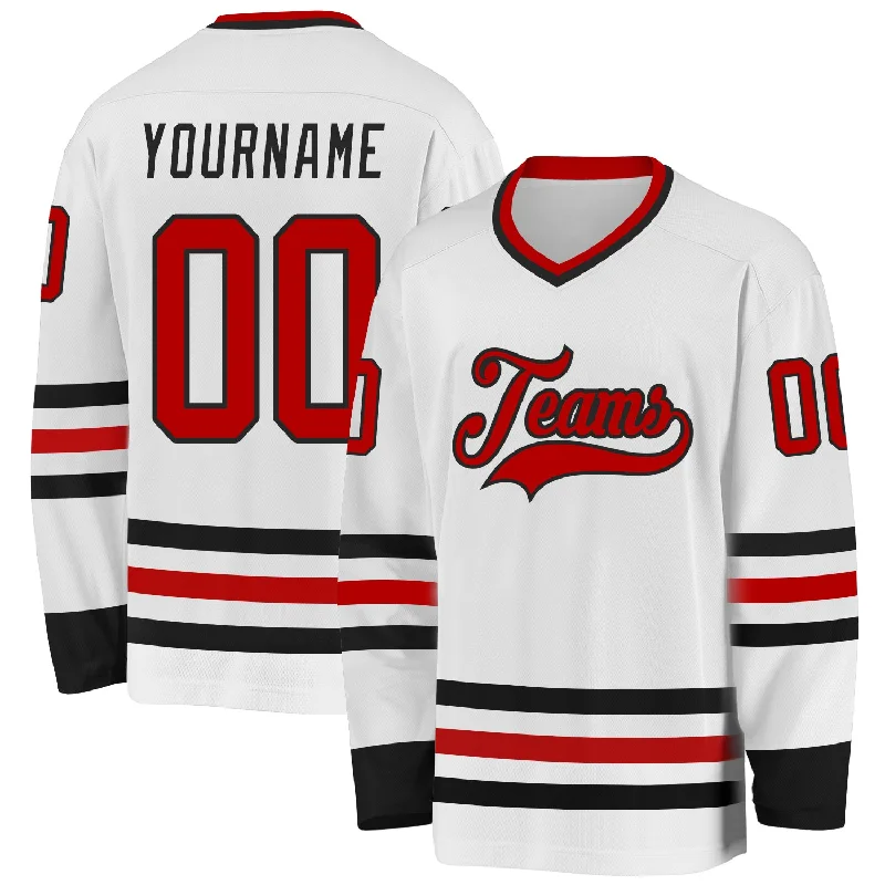 Authentic Team Hockey Jerseys for Supporters-Custom White Red-Black Hockey Jersey