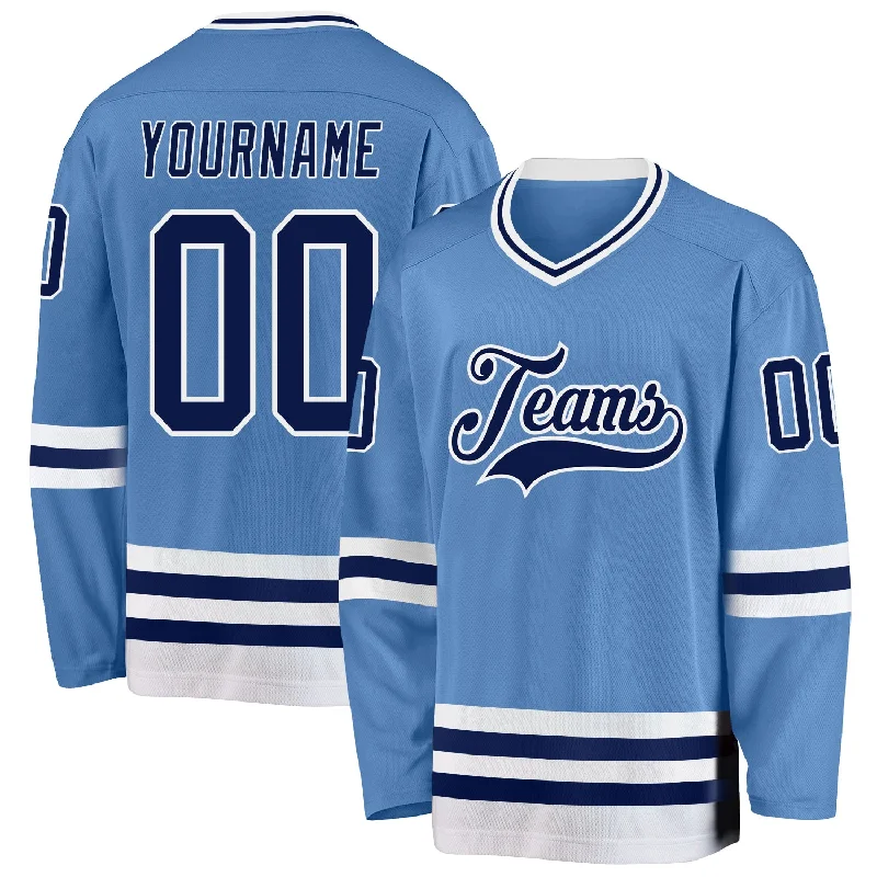 Performance Hockey Jerseys for Pro-Level Play-Custom Light Blue Navy-White Hockey Jersey