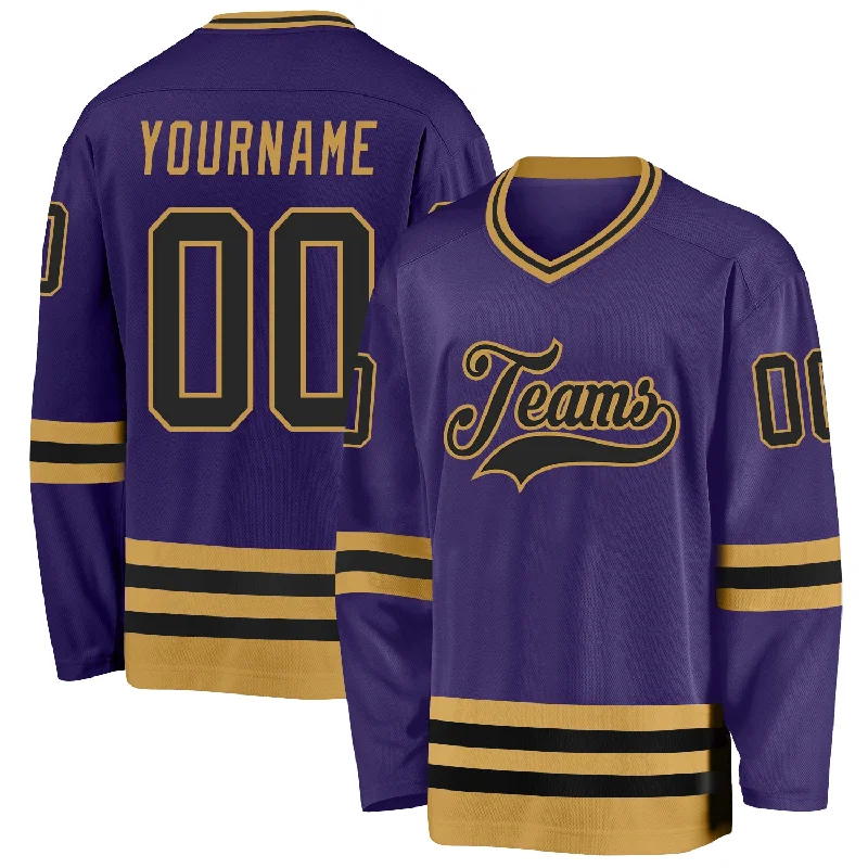 Padded Hockey Jerseys for Extra Protection-Custom Purple Black-Old Gold Hockey Jersey