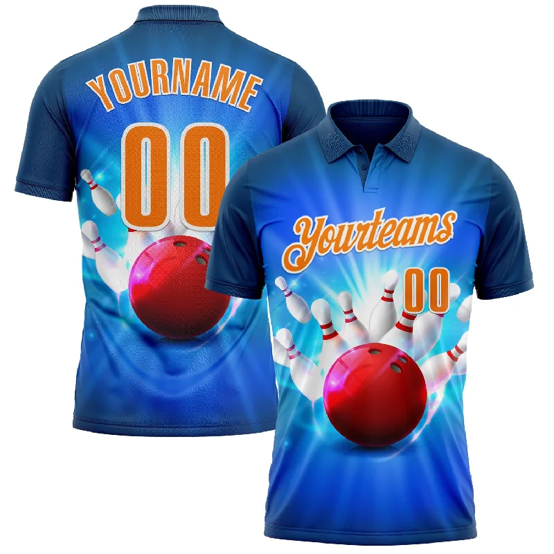 Short-Sleeve Golf Polo Shirts for Maximum Breathability-Custom Navy Bay Orange-White 3D Bowling Performance Polo Shirt