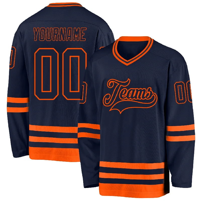 All-Inclusive Hockey Jerseys for League Play-Custom Navy Orange Hockey Jersey