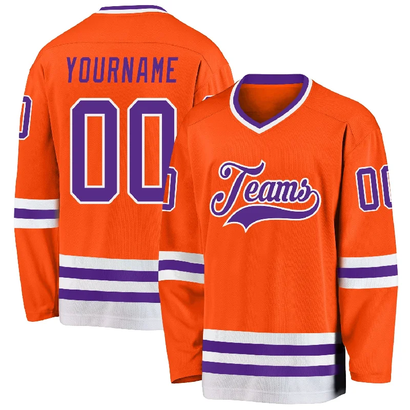 Premium-Fit Hockey Jerseys for Professional Teams-Custom Orange Purple-White Hockey Jersey