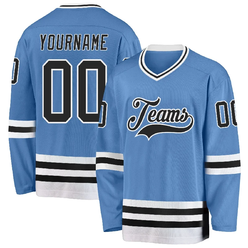 Ice Hockey Jerseys with Full Sleeve Coverage-Custom Light Blue Black-White Hockey Jersey