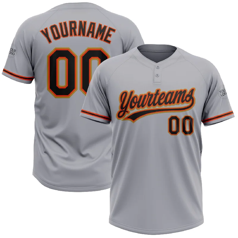 Custom Softball Jerseys for Teams-Custom Gray Black Orange-Old Gold Two-Button Unisex Softball Jersey