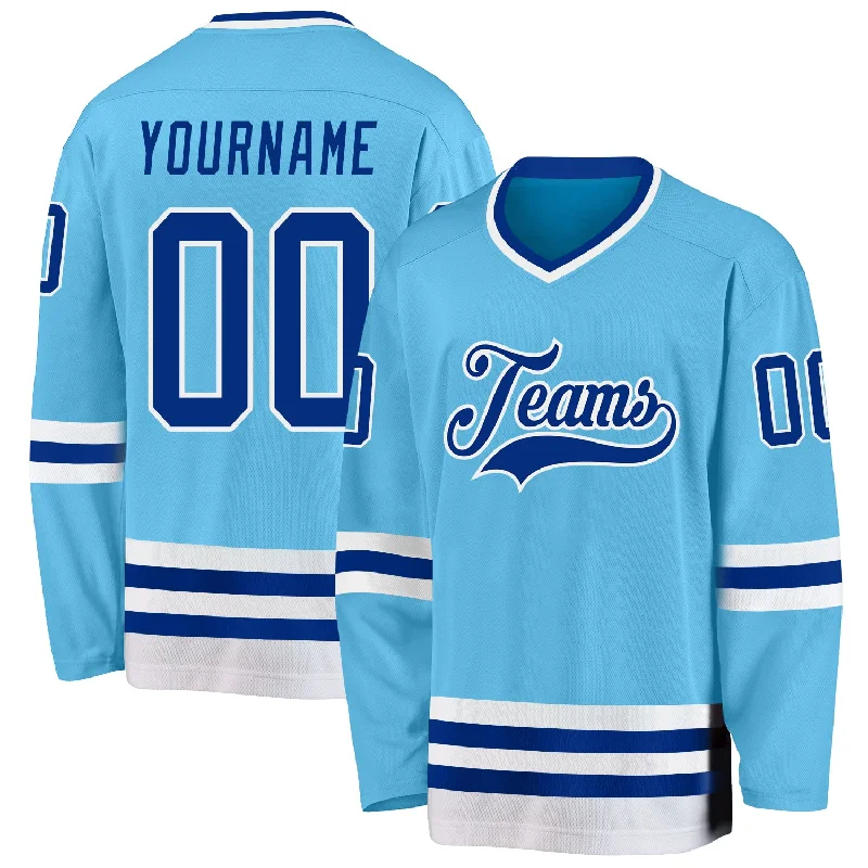 Hockey Jerseys for Ice Hockey and Street Hockey-Custom Sky Blue Royal-White Hockey Jersey