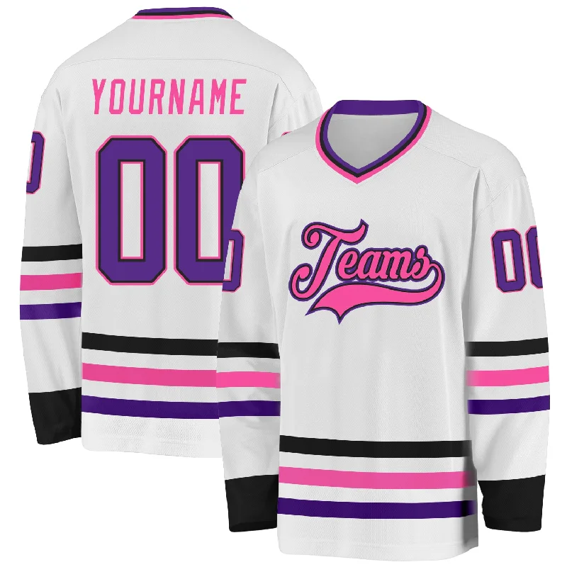 Authentic NHL Hockey Jerseys for Fans-Custom White Purple Black-Pink Hockey Jersey