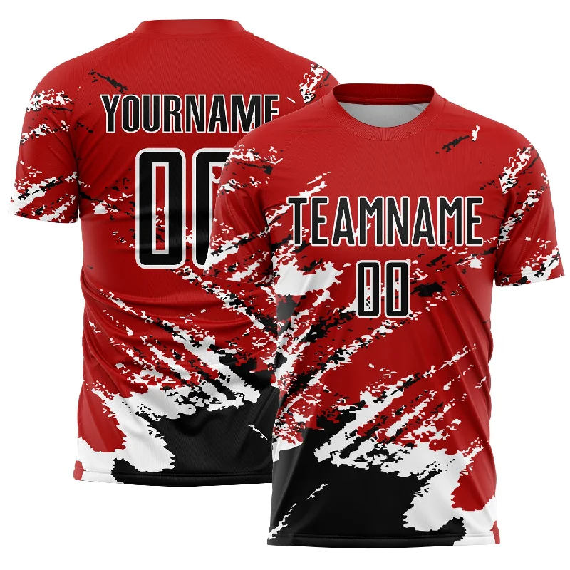 Soccer Jerseys with Contrast Collar for Stylish Touch-Custom Red Black-White Abstract Fragment Art Splash Sublimation Soccer Uniform Jersey