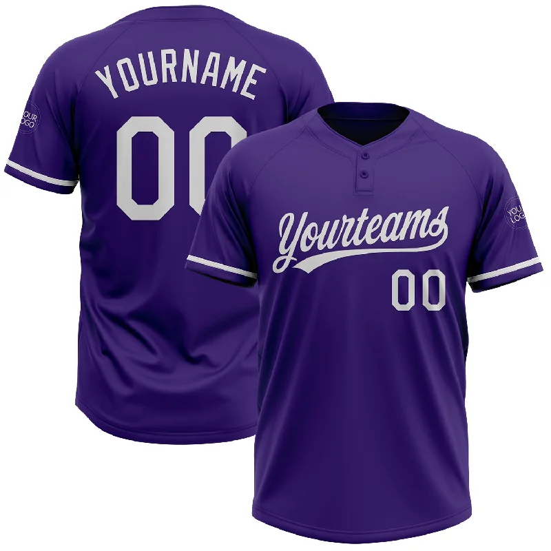 Softball Jerseys with V-Neck for Modern Style-Custom Purple White Two-Button Unisex Softball Jersey