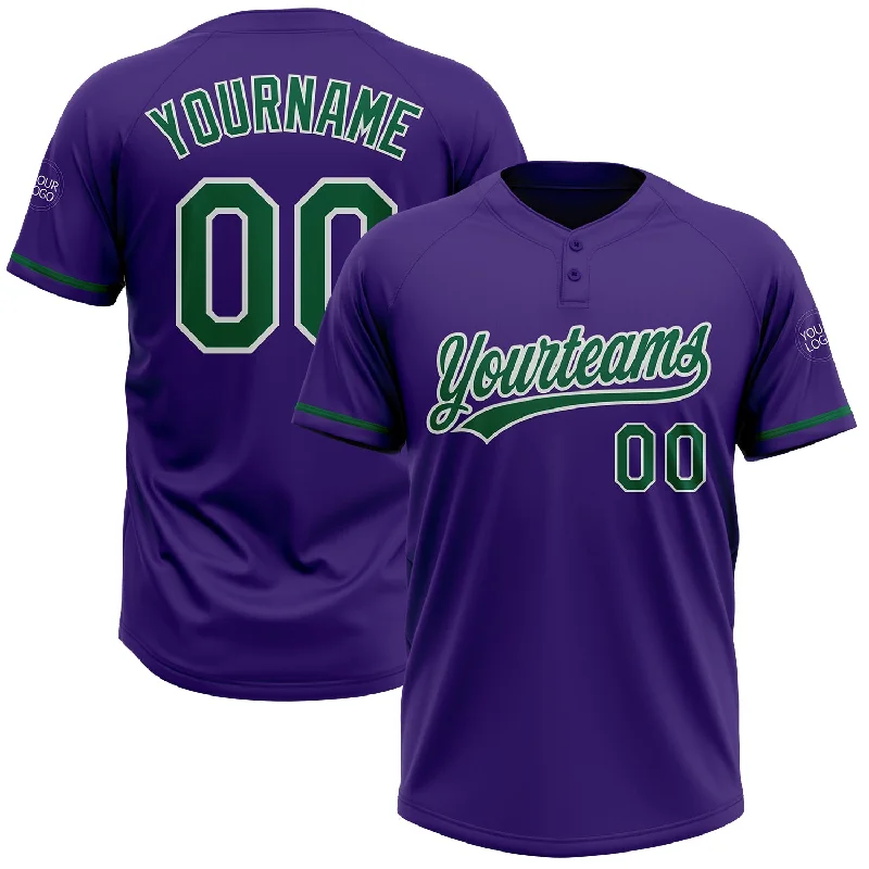 Boys Softball Jerseys with Vibrant Colors-Custom Purple Kelly Green-White Two-Button Unisex Softball Jersey