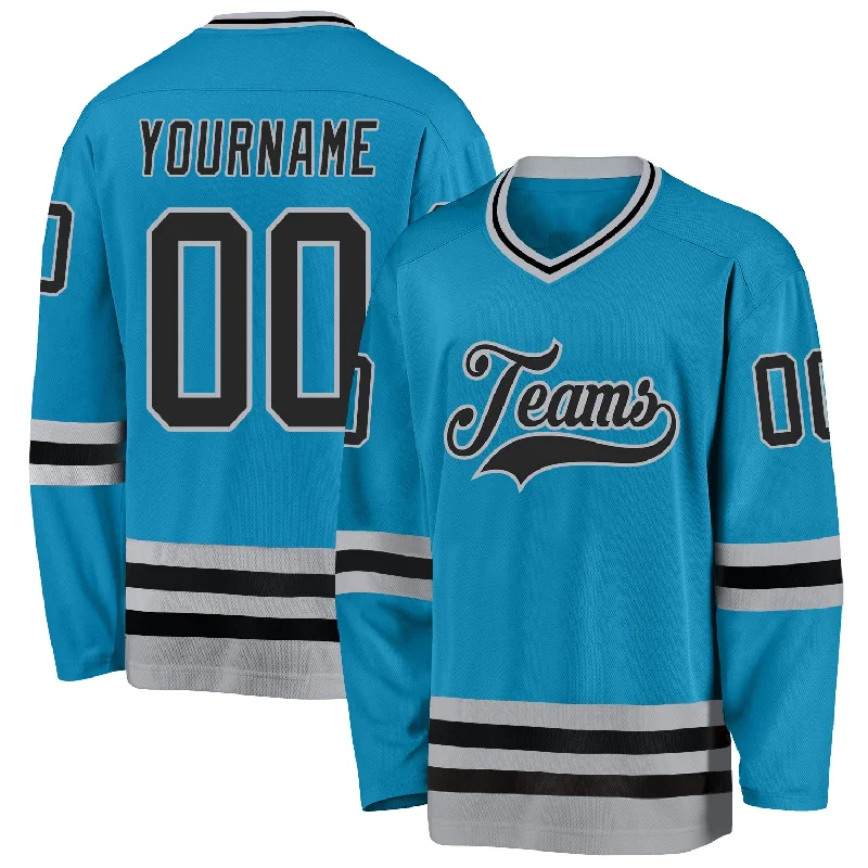 Team Hockey Jerseys for Group Sports-Custom Panther Blue Black-Gray Hockey Jersey