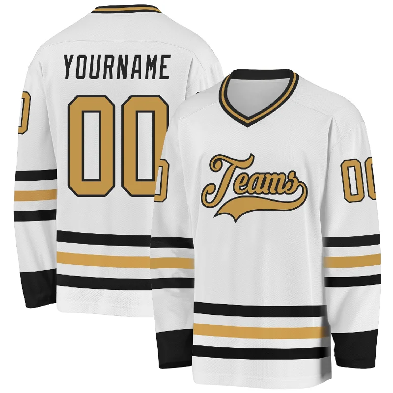 Professional Hockey Jerseys for Competitive Teams-Custom White Old Gold-Black Hockey Jersey