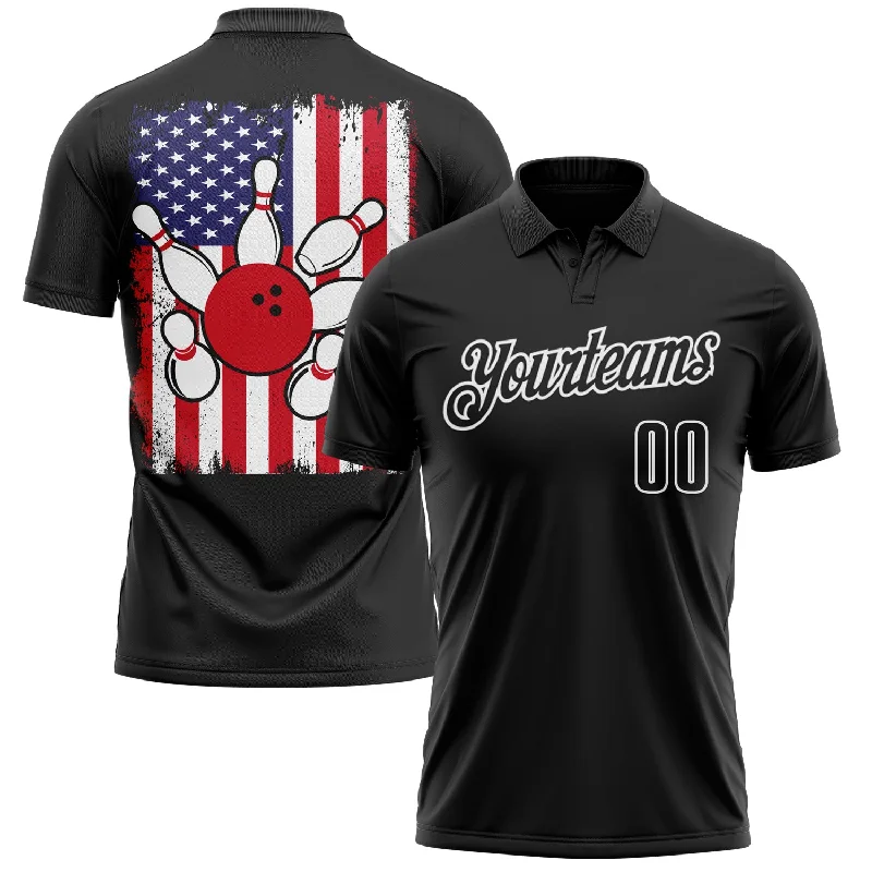 Simple and Elegant Golf Polo Shirts for Everyday Wear-Custom Black White 3D Bowling American Flag Performance Polo Shirt