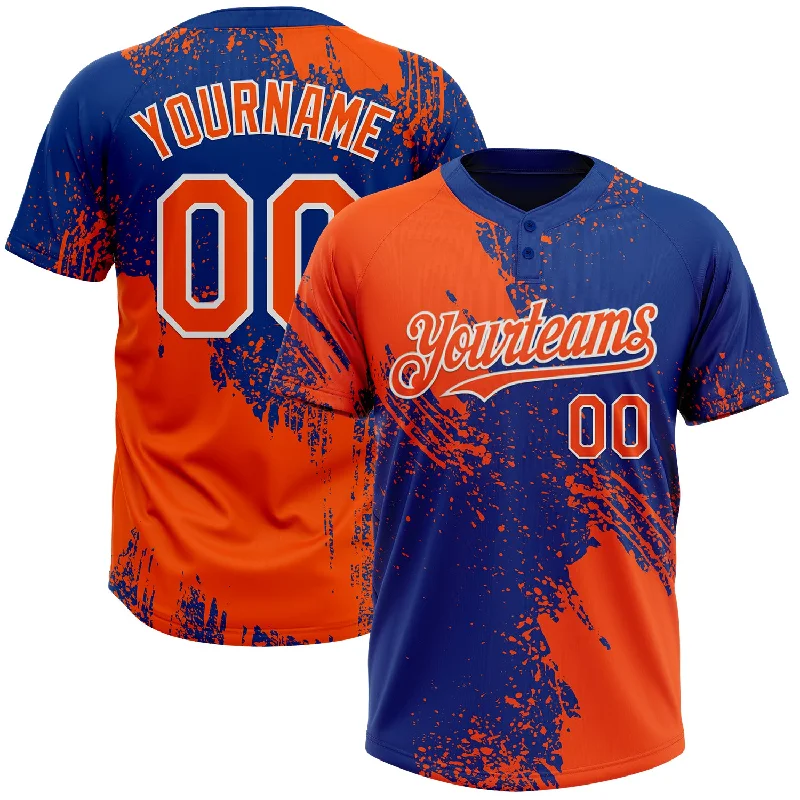 Softball Jerseys for Corporate and Team Events-Custom Orange Royal-White 3D Pattern Abstract Brush Stroke Two-Button Unisex Softball Jersey