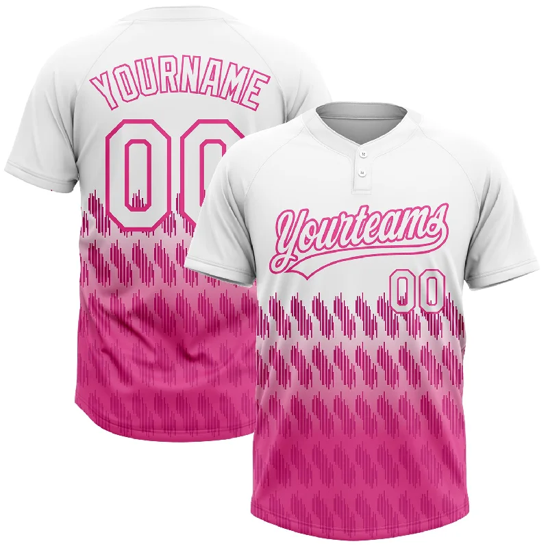 Premium Softball Jerseys with Pique Knit for Texture-Custom White Pink 3D Pattern Lines Two-Button Unisex Softball Jersey