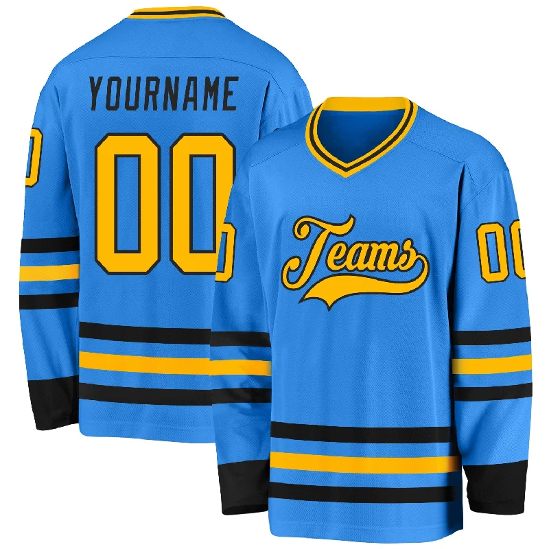 Authentic Team Hockey Jerseys for Supporters-Custom Powder Blue Gold-Black Hockey Jersey