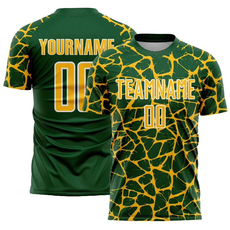 Soccer Jerseys with Custom Fit for Youth and Adults-Custom Green Gold-White Abstract Network Splash Sublimation Soccer Uniform Jersey