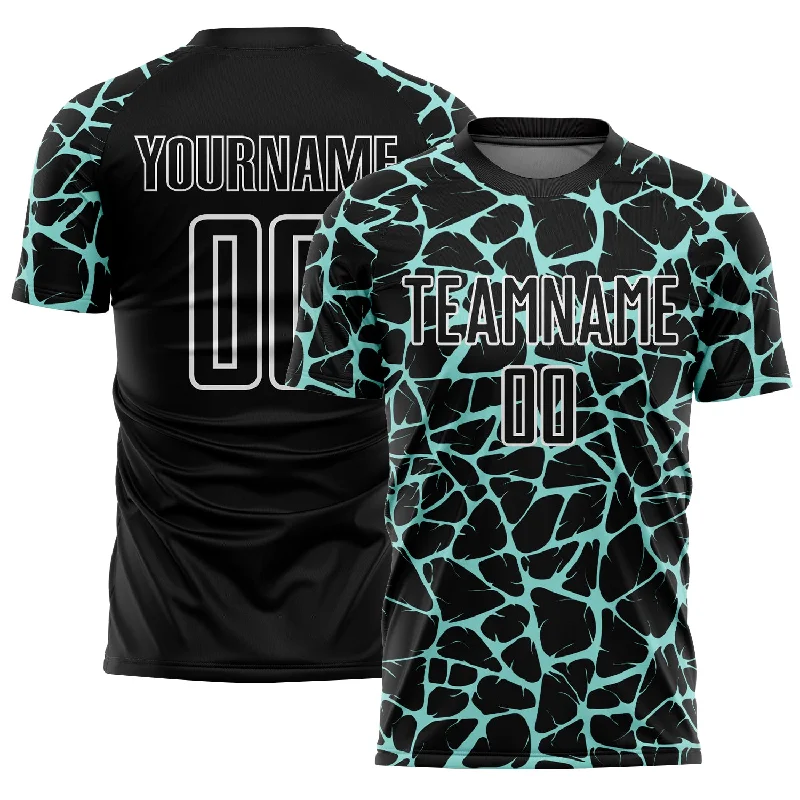 Soccer Jerseys with Classic Stripes for Vintage Feel-Custom Black Ice Blue-White Abstract Network Splash Sublimation Soccer Uniform Jersey