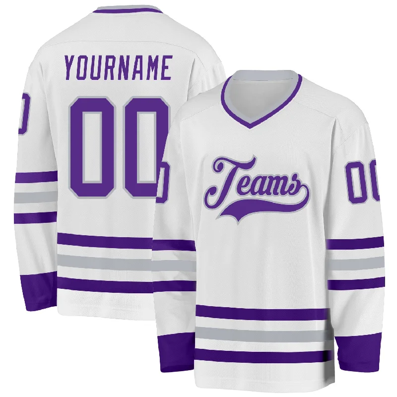 High-Performance Hockey Jerseys for Pro Teams-Custom White Purple-Gray Hockey Jersey