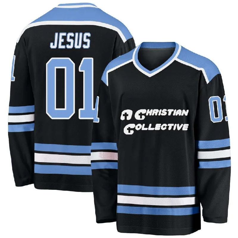 Affordable Hockey Jerseys for Recreational Players-Custom Black Light Blue-White Hockey A Christian Collective Jersey