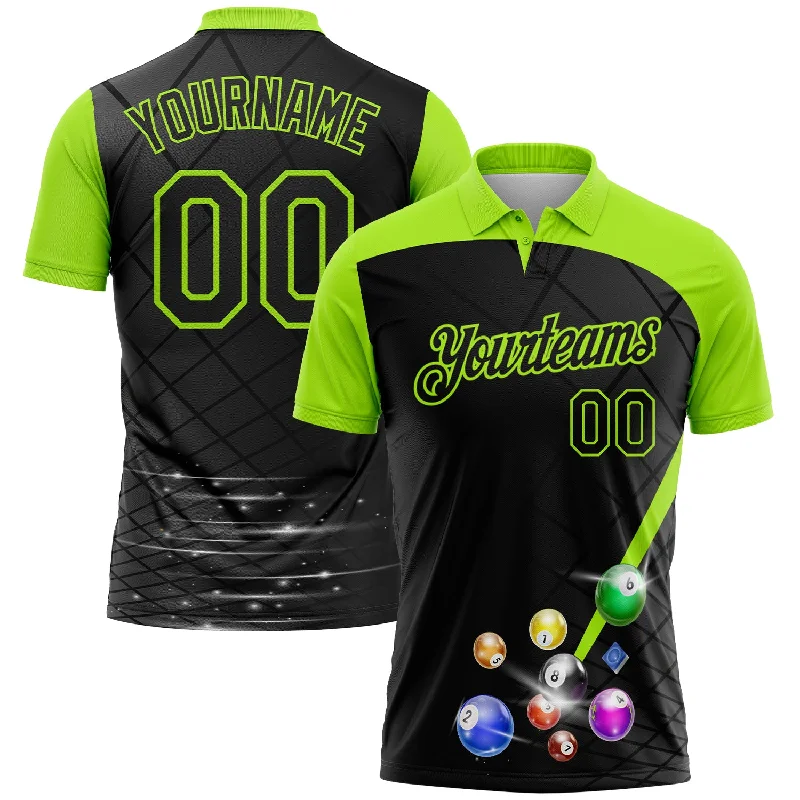 Stylish Colorblock Golf Polo Shirts for Trendy Look-Custom Black Aurora Green 3D Pattern Design Billiards Performance Polo Shirt